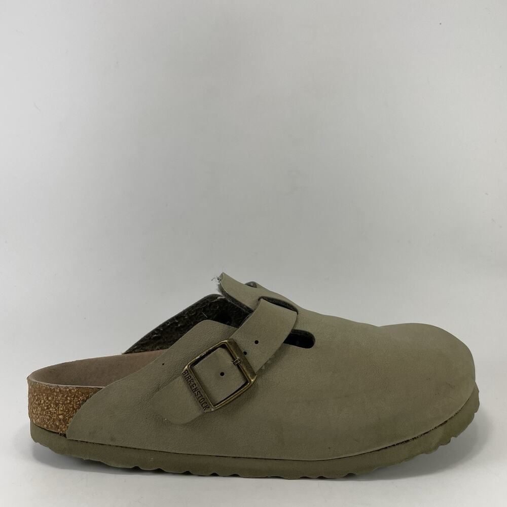 Birkenstock Boston Vegan Khaki Birkibuc Clogs Womens Size 39, 8-8.5 Narrow